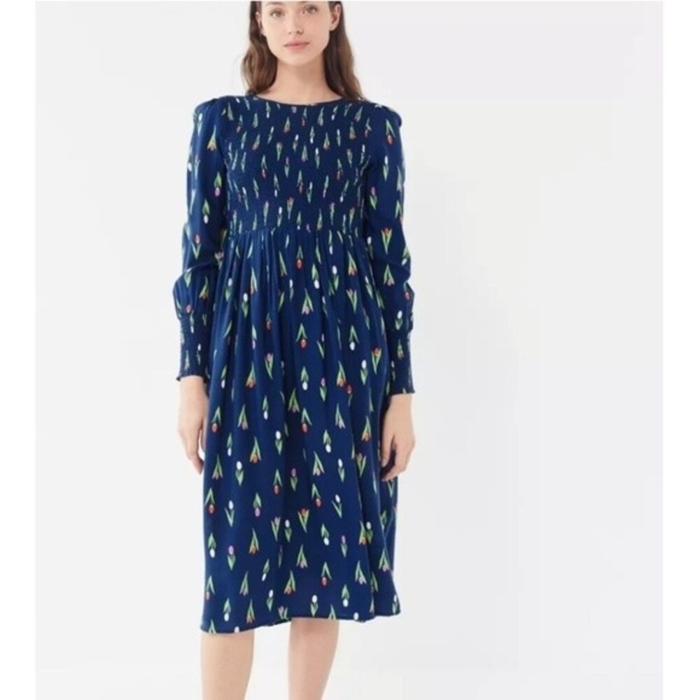 Urban Outfitters Smocked Tulip Navy Dress Small